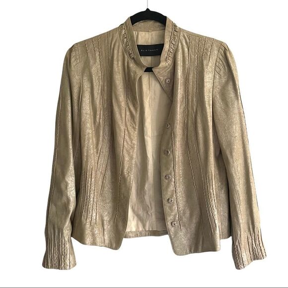 ELIE TAHARI Brigid Metallic Lambskin Leather Jacket Lightweight S - Picture 3 of 12